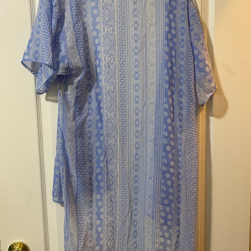 Ultra Flirt Blue & White Striped Boho Short-Sleeve Tunic